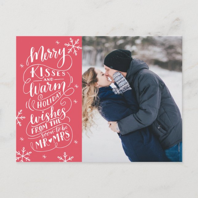 Merry Kisses Warm Wishes Save The Date Photo Announcement Postcard (Front)