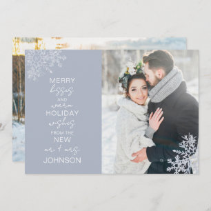 Merry Kisses Warm Wishes Snowflake 2 Photo Holiday Card