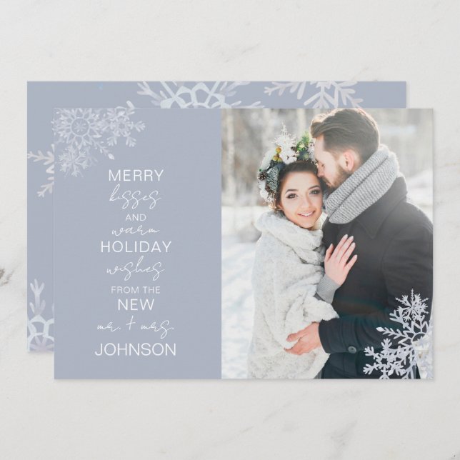 Merry Kisses Warm Wishes Snowflake Photo Holiday Card (Front/Back)