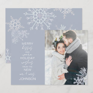Merry Kisses Warm Wishes Snowflake Photo Holiday Card