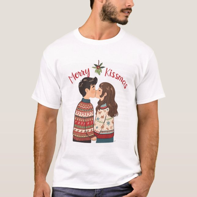 Merry Kissmas – Cute Kissing Couple Christmas Shir T-Shirt (Front)
