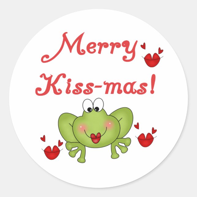 Merry Kissmas Frog Holidays Christmas Classic Round Sticker (Front)