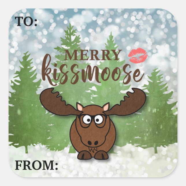Merry Kissmoose Editable TO/FROM Gift Tag (Front)