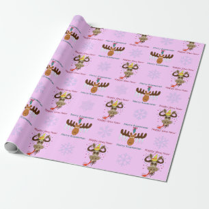 Merry Kissmoose_Happy Gnu Year pattern_pink Wrapping Paper
