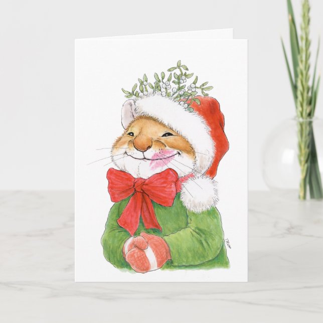 "Merry Kissmouse" Mouse Christmas Card (Front)
