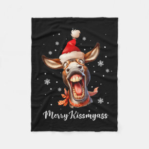 Merry Kissmy Donkey Sarcastic Xmas Funny Pajama Ch Fleece Blanket
