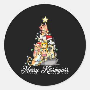 Merry Kissmy Fun Christmas Lights  Classic Round Sticker