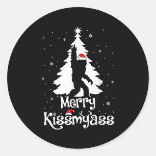 Merry Kissmy Funny Bigfoot Yeti Sasquatch Christma Classic Round Sticker
