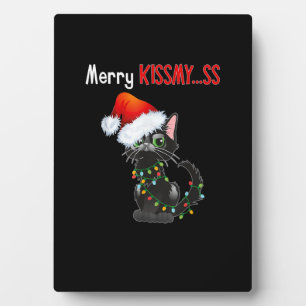 Merry Kissmy..ss Black Cat Christmas Lights Cat In Plaque