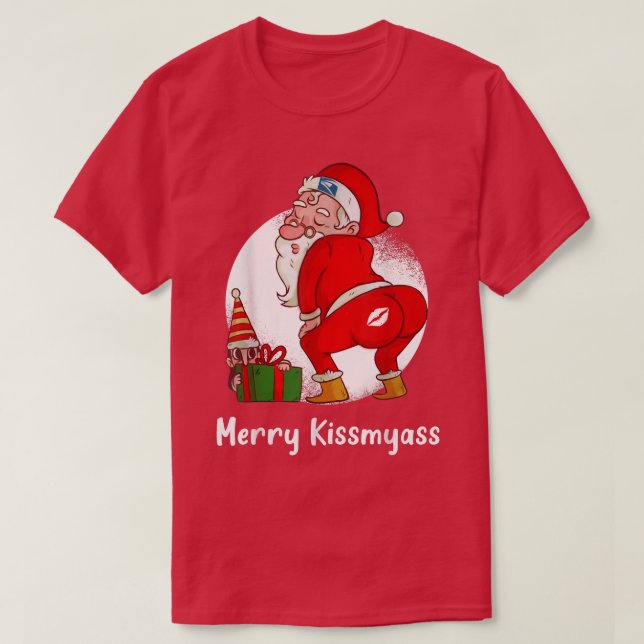 Merry Kissmyass Christmas 2022 Funny Santa Xmas Me T-Shirt (Design Front)