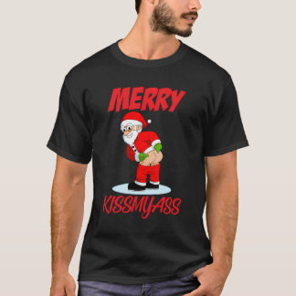 Merry Kissmyass Christmas Rebel Funny Santa Claus  T-Shirt