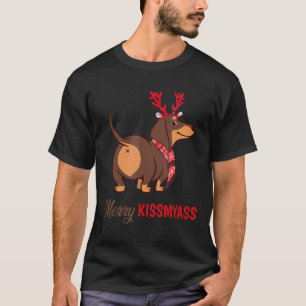 Merry Kissmyass Christmas Reindeer Dachshund Dog T-Shirt