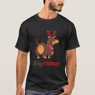 Merry Kissmyass Christmas Reindeer Dachshund Dog T-Shirt