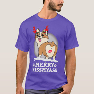 Merry KissMyAss Corgi Horn Christmas Gift Hallowee T-Shirt