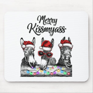 Merry Kissmyass Donkey Santa Hat String Lights Mouse Mat
