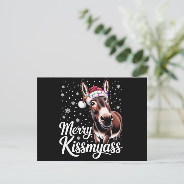 Merry Kissmyass Donkey Sarcastic Xmas Funny Pajama Holiday Postcard (Standing Front)