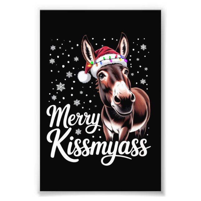 Merry Kissmyass Donkey Sarcastic Xmas Funny Pajama Photo Print (Front)