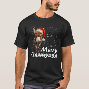 Merry Kissmyass Donkey Sarcastic Xmas Funny Pajama T-Shirt