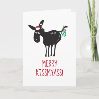 Merry KissMyAss! Donkey with Mistletoe Holiday Card