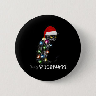 Merry Kissmyass Fun Cat Christmas Lights 6 Cm Round Badge