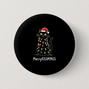 Merry Kissmyass Funny Cat Christmas Lights Premium 6 Cm Round Badge