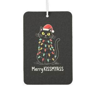 Merry Kissmyass Funny Cat Christmas Lights Premium Car Air Freshener