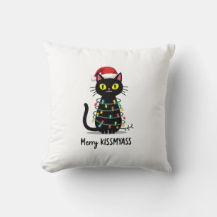 Merry Kissmyass Funny Cat Christmas Lights Premium Cushion