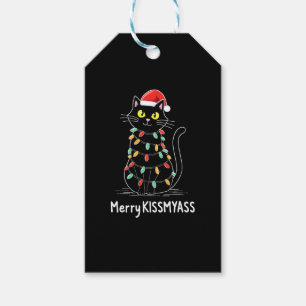 Merry Kissmyass Funny Cat Christmas Lights Premium Gift Tags