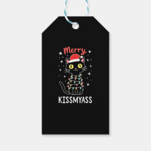 Merry Kissmyass Funny Cat Christmas Lights Premium Gift Tags