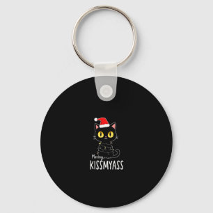 Merry Kissmyass Funny Cat Christmas Lights Premium Key Ring