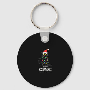 Merry Kissmyass Funny Cat Christmas Lights Premium Key Ring