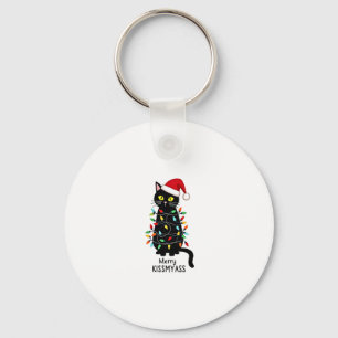 Merry Kissmyass Funny Cat Christmas Lights Premium Key Ring