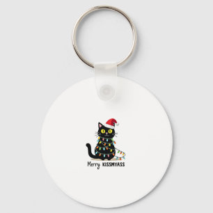 Merry Kissmyass Funny Cat Christmas Lights Premium Key Ring