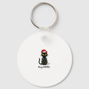 Merry Kissmyass Funny Cat Christmas Lights Premium Key Ring