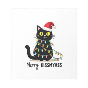 Merry Kissmyass Funny Cat Christmas Lights Premium Notepad