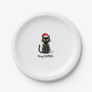 Merry Kissmyass Funny Cat Christmas Lights Premium Paper Plate