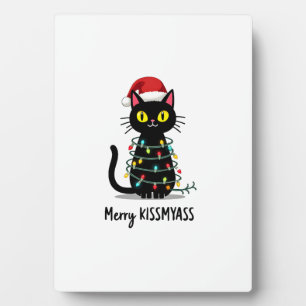 Merry Kissmyass Funny Cat Christmas Lights Premium Plaque