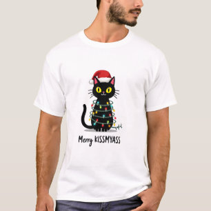Merry Kissmyass Funny Cat Christmas Lights Premium T-Shirt
