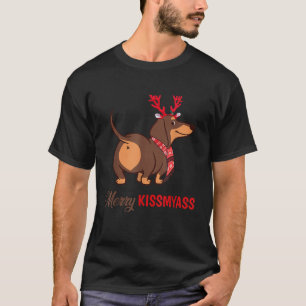Merry Kissmyass Funny Christmas Reindeer Dachshund T-Shirt
