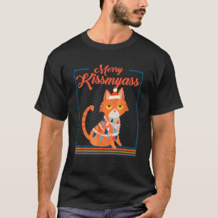Merry Kissmyass Grumpy Christmas Cat With Coffee T-Shirt