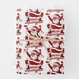 Merry Kissmyass Snarky Christmas Sarcastic Santa Wrapping Paper Sheet