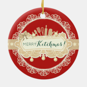 Merry kitchmas utensils culinary Christmas Ceramic Tree Decoration