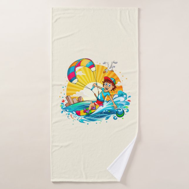 Merry kite surfing illustration. bath towel (Bath Towel)