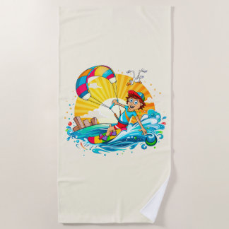 Merry kite surfing illustration. beach towel