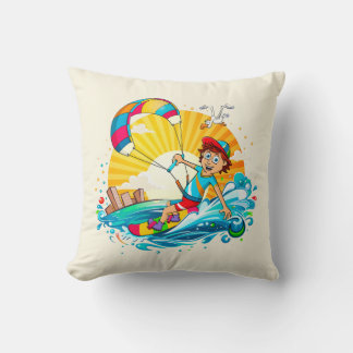 Merry kite surfing illustration. cushion