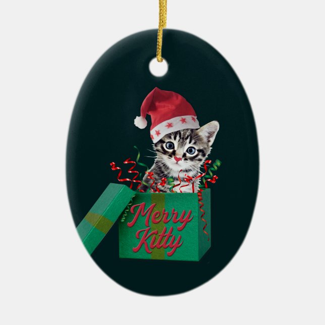 Merry Kitty, Merry Christmas Ceramic Tree Decoration (Front)