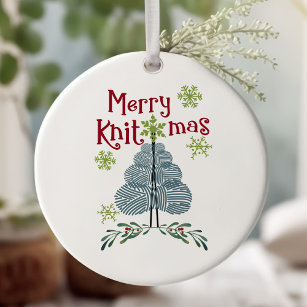 Merry Knitmas and Yarn Tree Knitting Holiday Decor Ceramic Tree Decoration