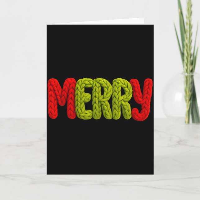 Merry Knitted Letters Crochet Xmas Pajamas Holiday Card (Front)