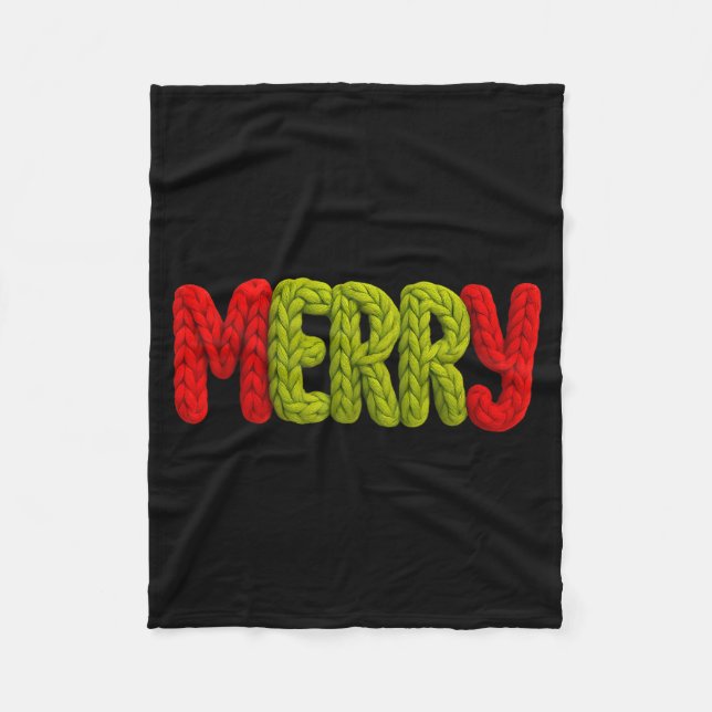 Merry Knitted Letters Crochet Xmas Pajamas Holiday Fleece Blanket (Front)