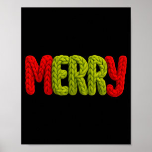 Merry Knitted Letters Crochet Xmas Pajamas Holiday Poster